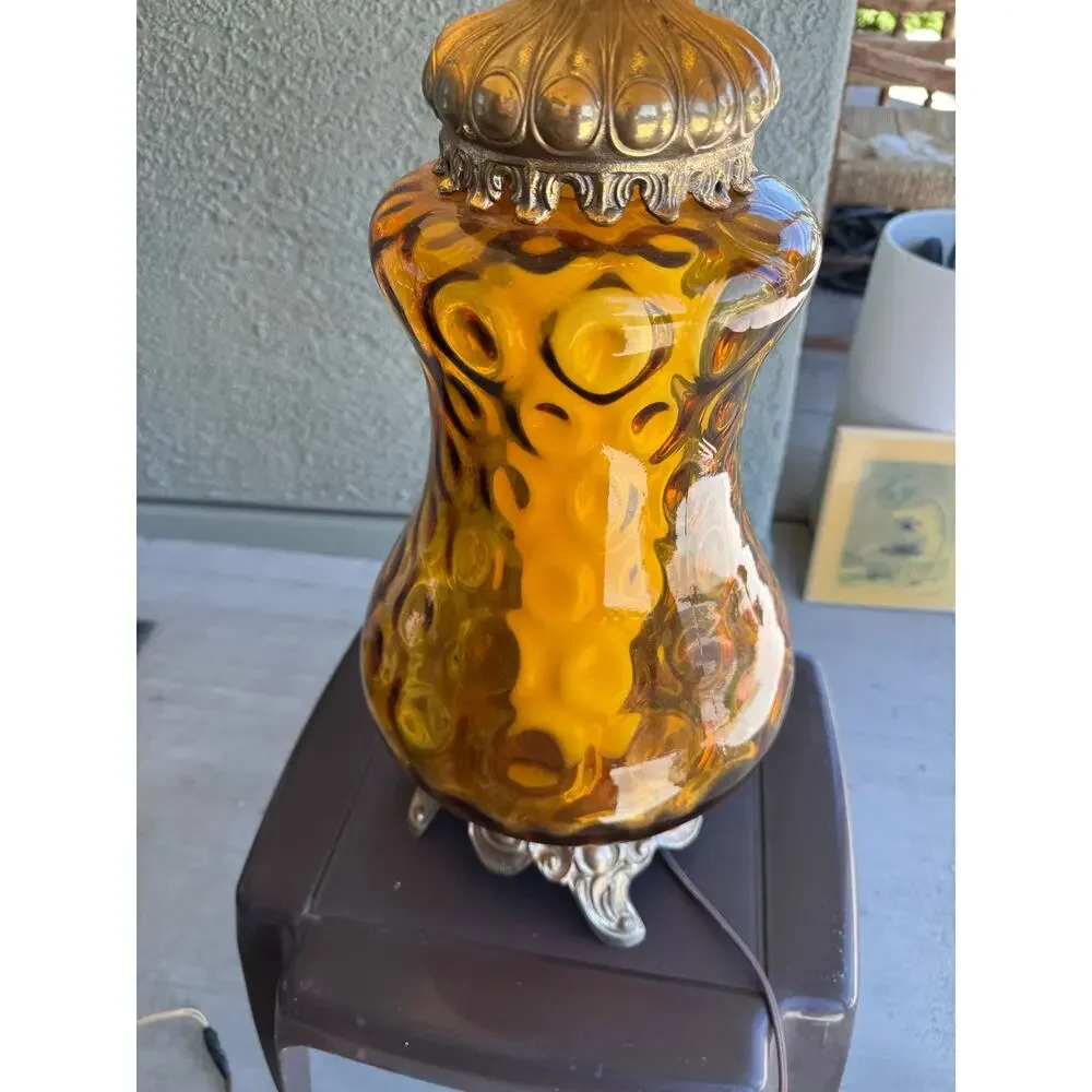 vintage amber glass table lamp prominent 